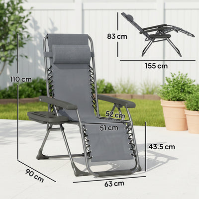 Outsunny Zero Gravity Chairs Set of 2, Folding Sunloungers Reclining Garden Chairs with Cup Holder, Headrest, Dark Grey 