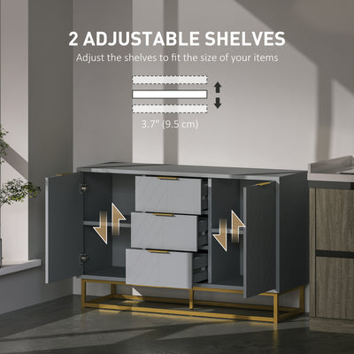 HOMCOM Sideboard with 3 Drawers and Adjustable Shelves for Living Room - Grey 