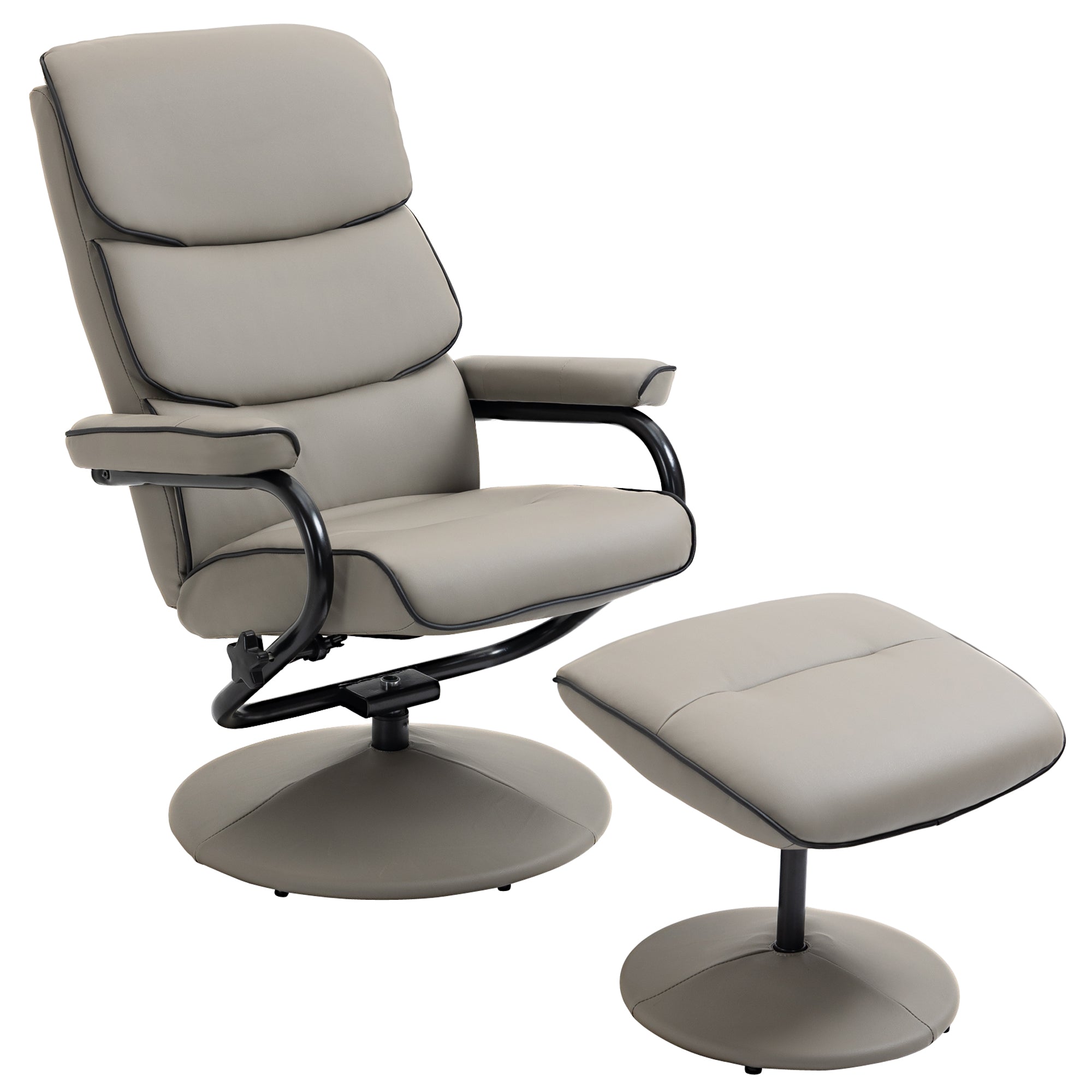 HOMCOM Recliner Chair with Ottoman 360\'c2\'b0 Swivel Faux Leather High Back Armchair w/ Footrest Stool for Home Office