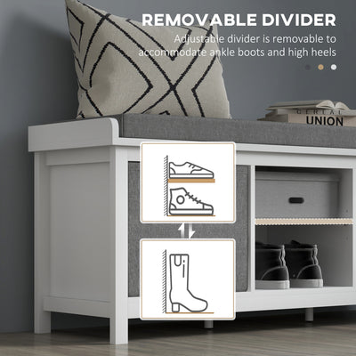 HOMCOM Shoe Storage Bench, with Cushion Seat - White/Grey 