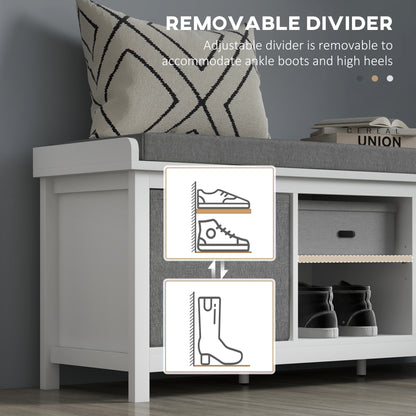 HOMCOM Shoe Storage Bench, with Cushion Seat - White/Grey 