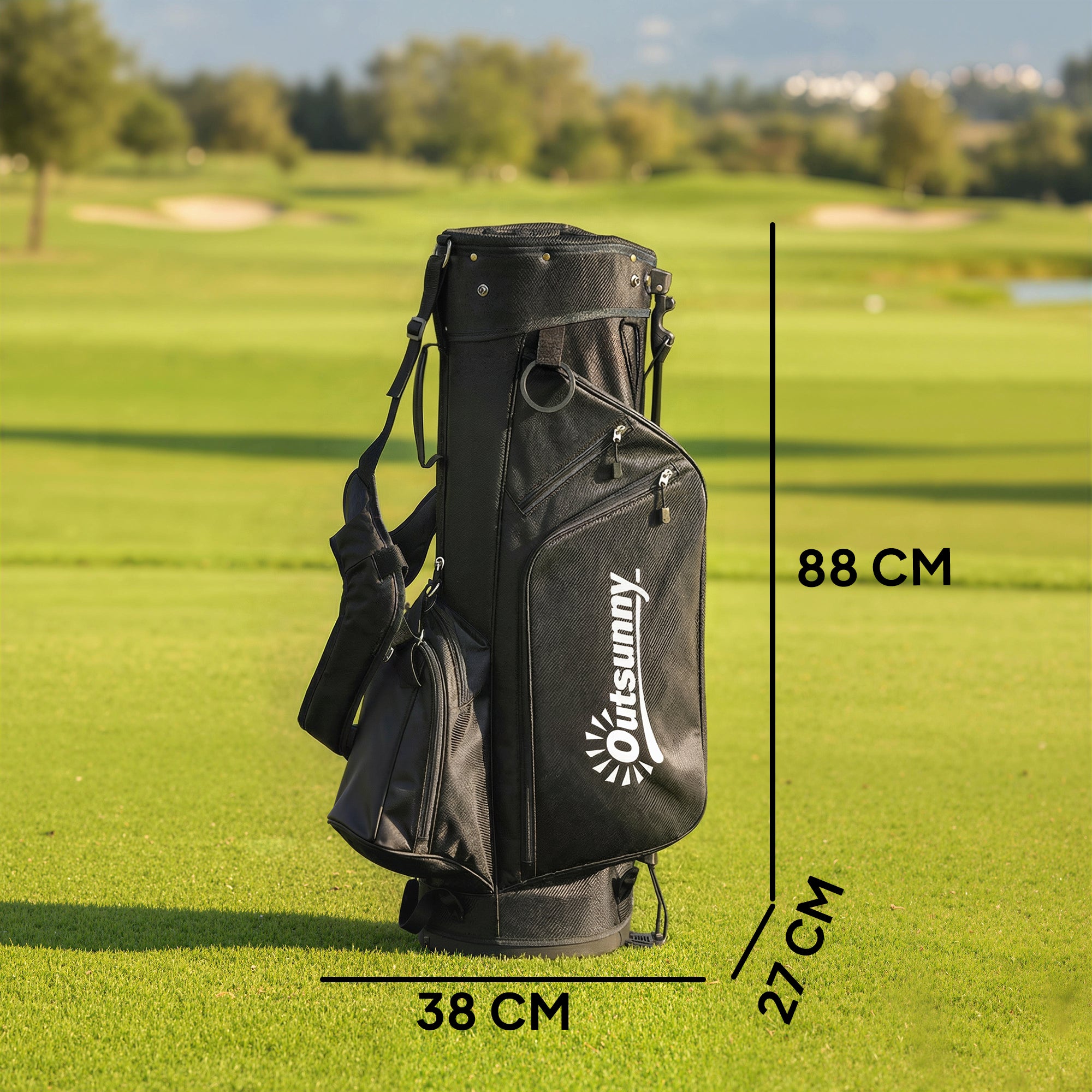 Outsunny Golf Stand Bag 6 Way Full-Length Dividers, Waterproof Golf Bag with 5 Pockets, Grey 
