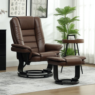 HOMCOM Faux Leather 135° Reclining Chair and Footstool - Brown 