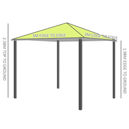 Outsunny 3 x 3(m) Garden Gazebo, Outdoor Gazebo Canopy Shelter with Curtains and Steel Frame for Lawn, Yard and Deck, Green 