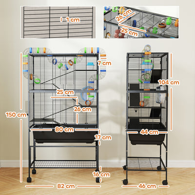 PawHut 5 Tier Large Hamster Cage on Wheels with 17 cm Deep Tray, Storage Shelf for Syrian, Gerbil, Rats 