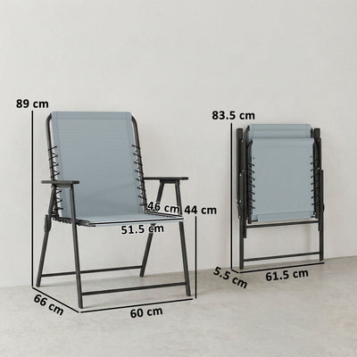 Outsunny Folding Garden Chairs Set of 2, Outdoor Dining Chairs with Wide Texteline Seat, High Back and Armrests, Light Grey 