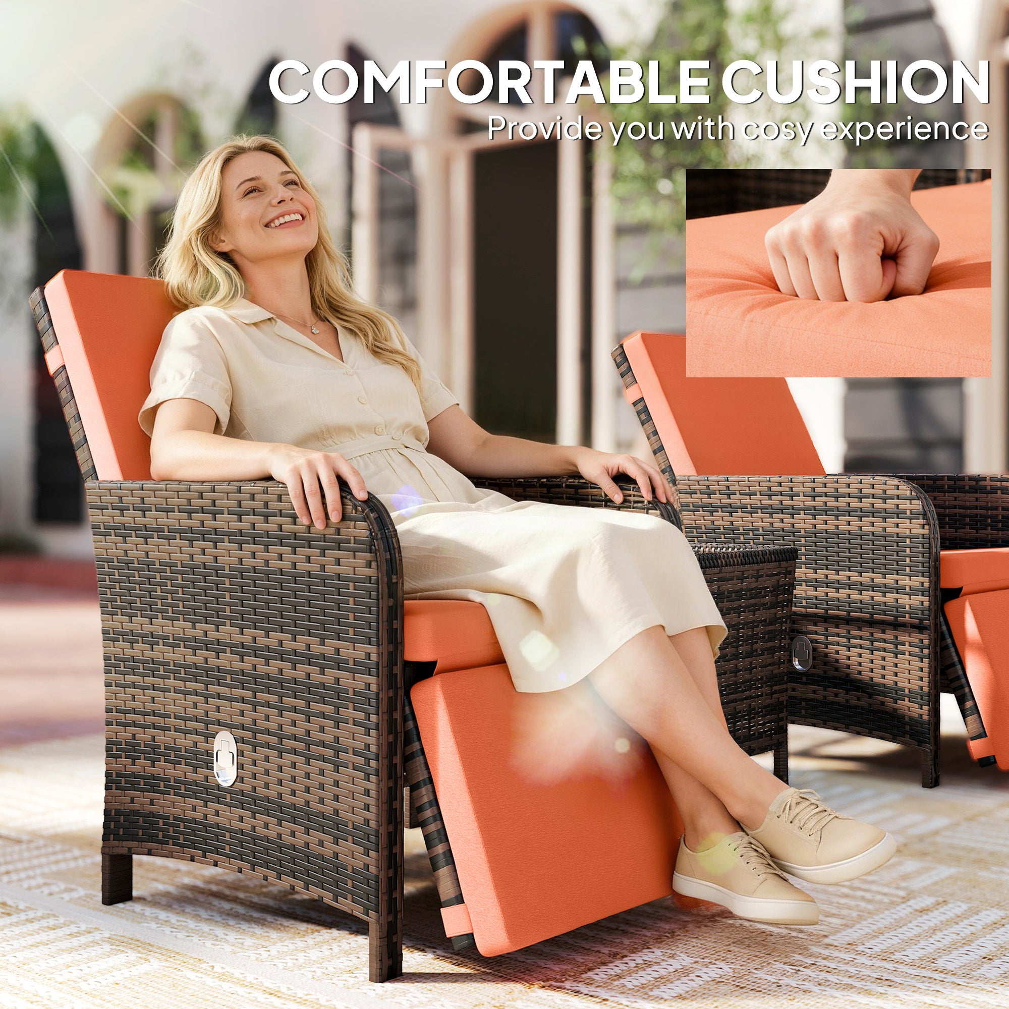 Outsunny 3 Pieces Rattan Bistro Set Balcony Furniture with Cushions, Storage Function - Orange 