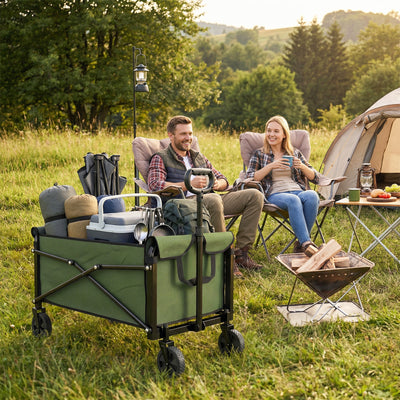 Outsunny 81L Festival Trolley on Wheels, Compact Garden Folding Trolley Cart with Adjustable Handle 80L Green 