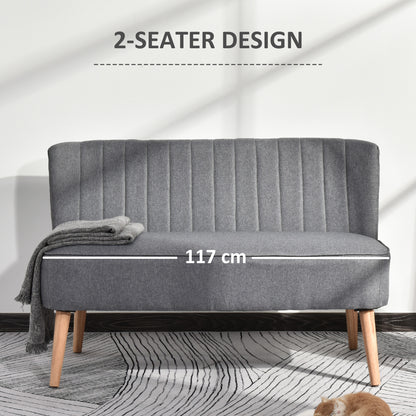 HOMCOM Modern Double Seat Sofa Loveseat Couch 2 Seater Compact Sofa Padded Linen Wood Leg Grey 