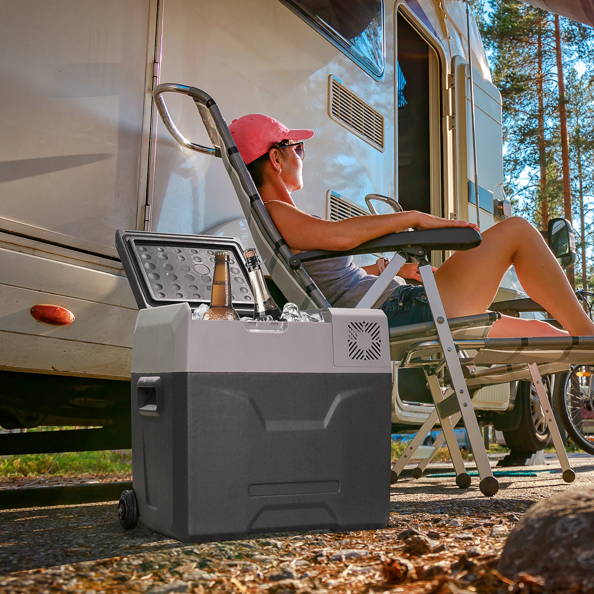 HOMCOM Car Refrigerator, Portable 12/24V 50 Litre Compressor Fridge Freezer, Electric Cooler Box for Camping, Travel, Picnic, Down to -20\'e2\'84\'83
