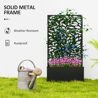 Outsunny Outdoor Metal Planter, with Back Trellis - Black 