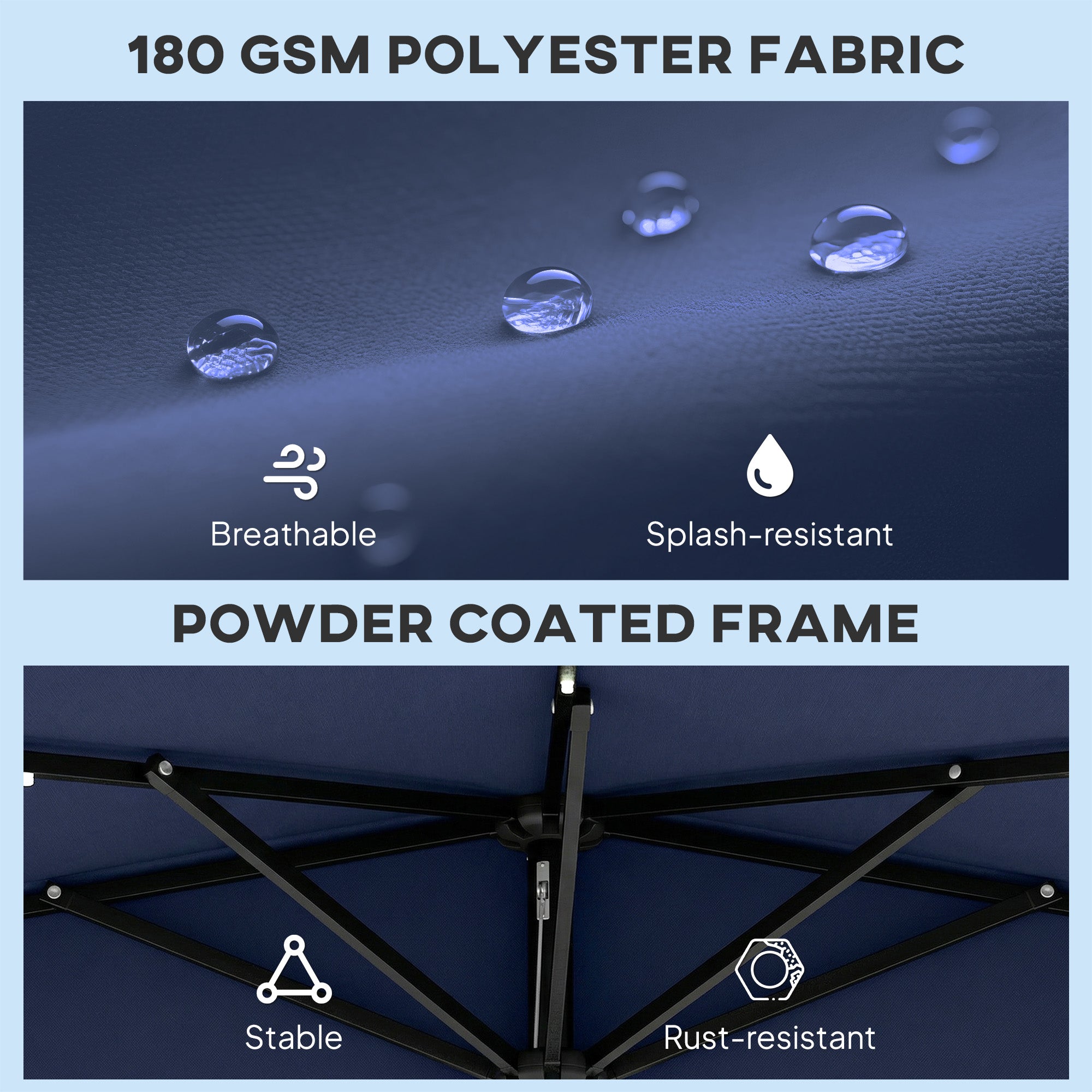 Outsunny 2.6 m Half Garden Parasol with Solar LED Lights, UPF50+ Semi Round Umbrella with 30° Tilt, Crank Handle, Dark Blue 