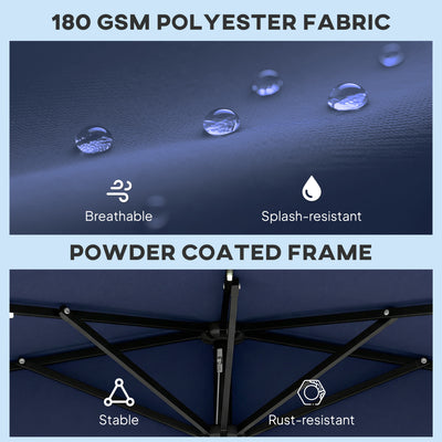 Outsunny 2.6 m Half Garden Parasol with Solar LED Lights, UPF50+ Semi Round Umbrella with 30° Tilt, Crank Handle, Dark Blue 