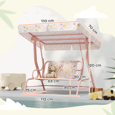 AIYAPLAY Kids Garden Swing Chair with Adjustable Canopy, Safety Belt, 2 Seater Hammock Swing Bench for Patio, Porch, Pink 