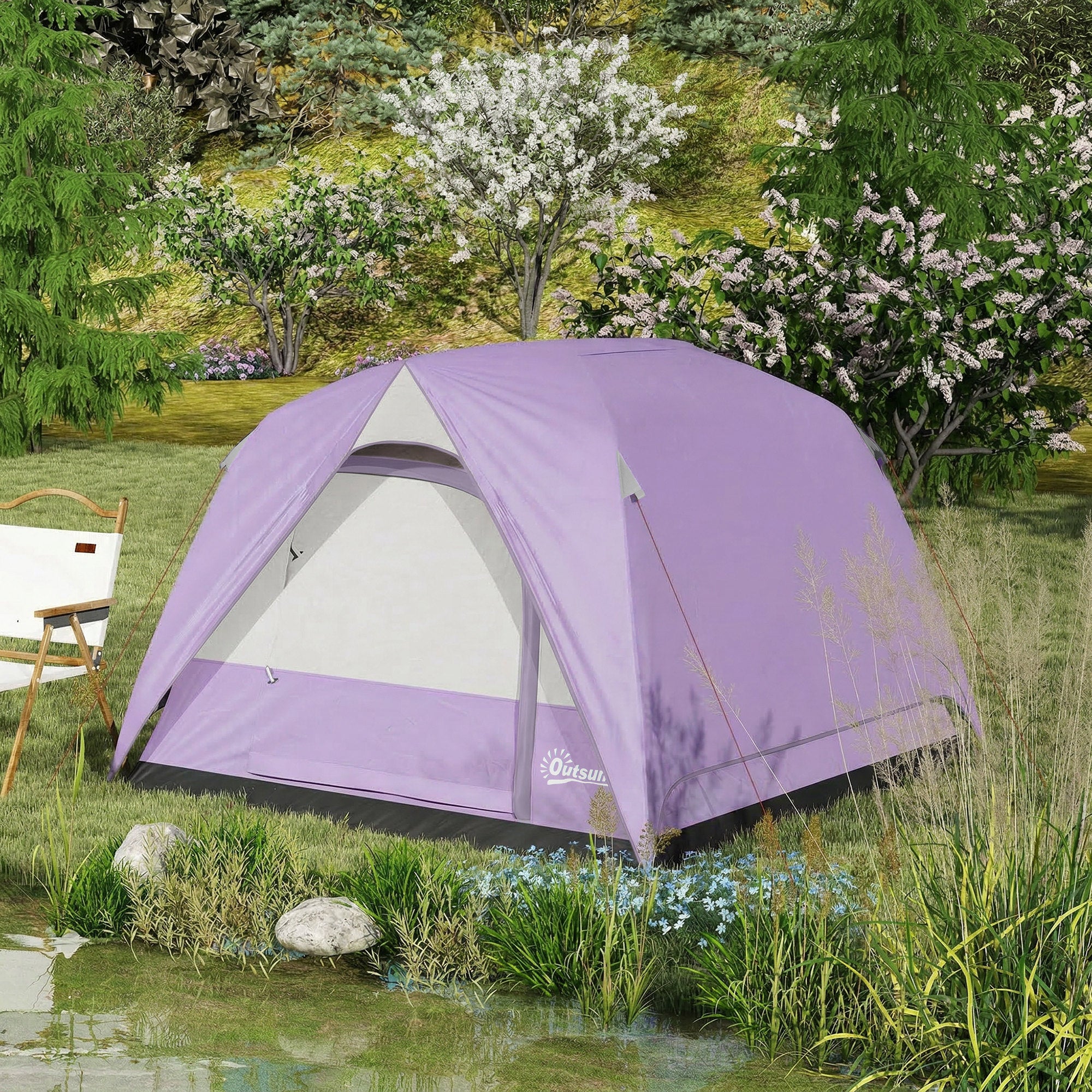 Outsunny 3-4 Person Camping Tent, Easy Set Up 3-4 Man Tent w/ Sewn-in Groundsheet, Waterproof Dome Tent w/ Mesh Windows 