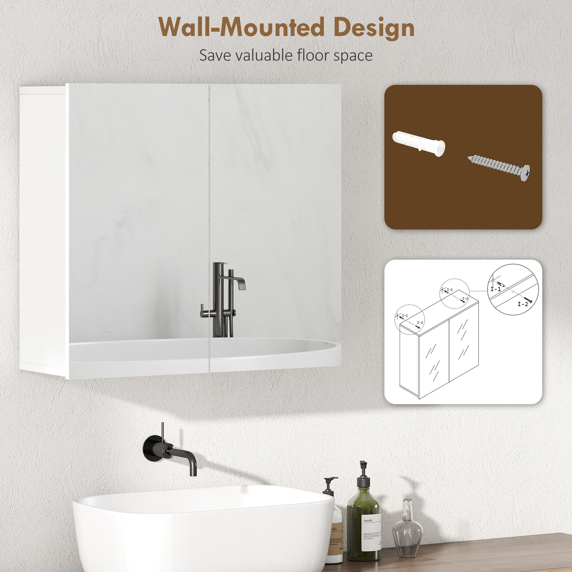 HOMCOM Double-Door Bathroom Mirror Cabinet - White 
