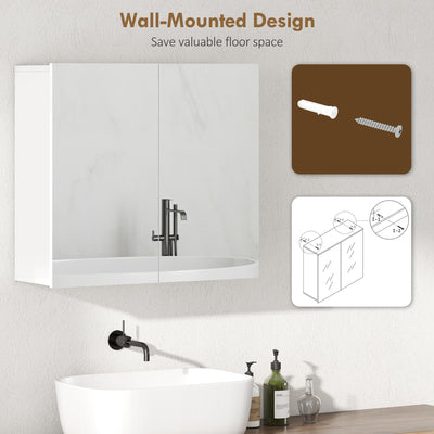 HOMCOM Double-Door Bathroom Mirror Cabinet - White 