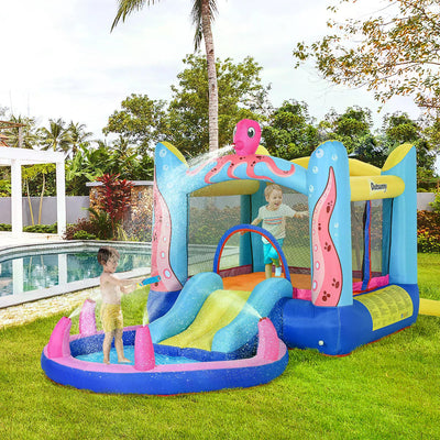Outsunny Bounce Castle Inflatable Trampoline Slide Pool Octopus Design 3.8 x 2 x 1.8m 