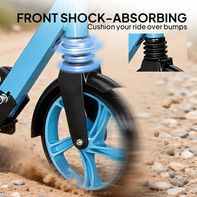 HOMCOM One-click Folding Kick Scooter for 14+ w/ Adjustable Handlebar, Push Scooter with Kickstand, Dual Brake System, Blue 