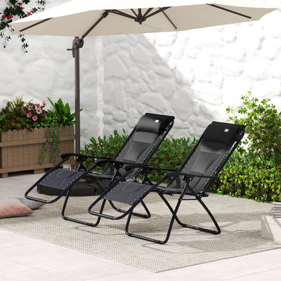 Outsunny Zero Gravity Lounger Chair Set of 2, Folding Reclining Patio Chair with Padded Seat, Cup Holder, Soft Cushion and Headrest for Poolside, Camping, Black 