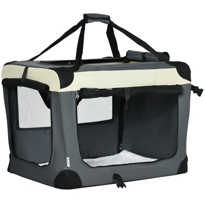 PawHut 70cm Foldable Pet Carrier, with Cushion, for Small Dogs and Cats - Grey 