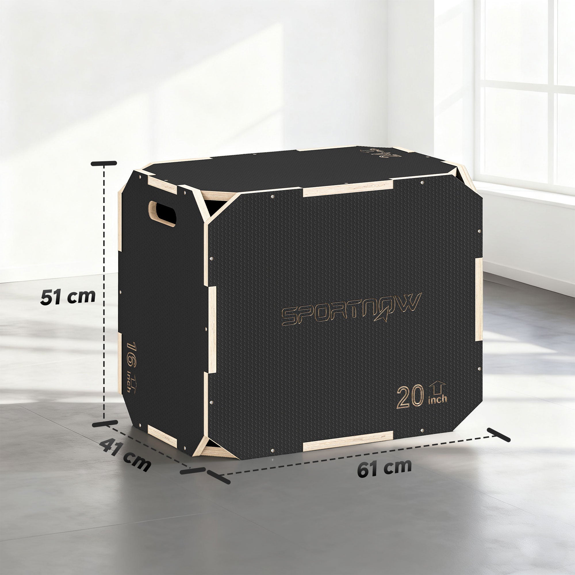 SPORTNOW Non-Slip Plyo Box, Corner-free Wooden Jump Box, 41 x 61 x 51 cm 