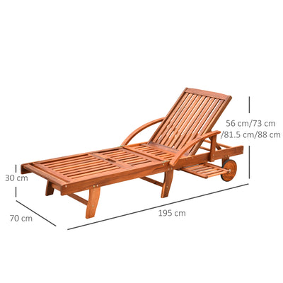 Outsunny Outdoor Garden Patio Wooden Sun Lounger Foldable Recliner Deck Chair Day Bed Furniture with Wheels 