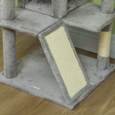 PawHut 138cm Cat Tree, Multi-Level Cat Tower with Scratching Posts and Pad, Bed, Condos, Platforms, Toy Balls, Light Grey 