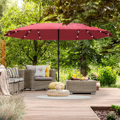 Outsunny 4.4m Double-Sided Sun Umbrella Patio Parasol LED Solar Lights Red 
