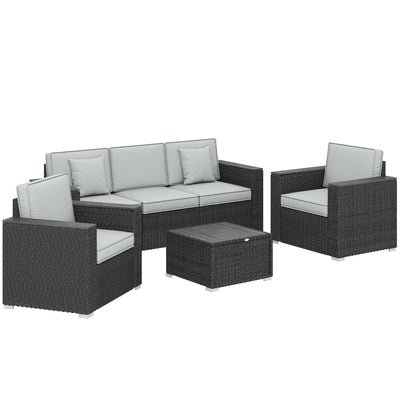 Outsunny 5 Seater Rattan Garden Furniture Set with Wide Armrests, Cushions, Pillows for Patio, Dark Grey 