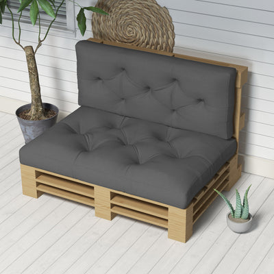 Outsunny 2 Seater Pallet Seat Cushions Back Pillows Replacement, Patio Chair Cushions Set for Indoor Outdoor, Charcoal Grey 