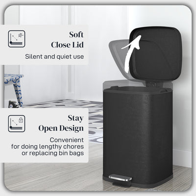 HOMCOM 20L Modern Boxy Metal Home Kitchen Bin - Black 