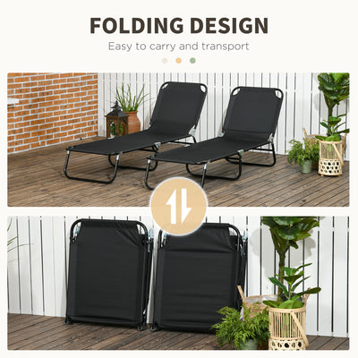 Outsunny Set of Two Metal Frame Folding Sun Loungers - Black 