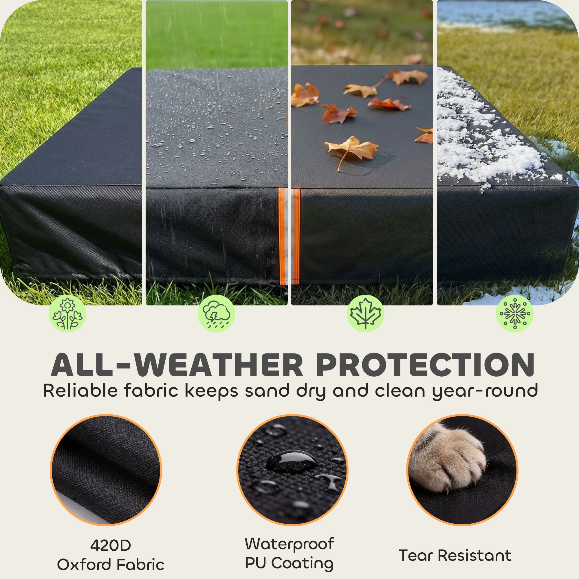 AIYAPLAY Sandbox Cover, Square Sandpit Cover Waterproof Dustproof UV Protection, Sandbox Canopy with Drawstring and Elastic Band 