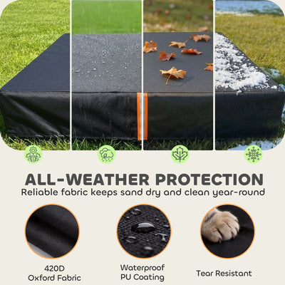 AIYAPLAY Sandbox Cover, Square Sandpit Cover Waterproof Dustproof UV Protection, Sandbox Canopy with Drawstring and Elastic Band 