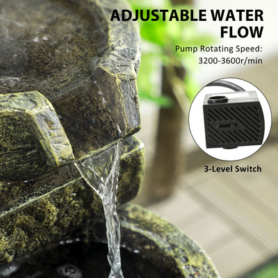 Outsunny Garden Water Feature Waterfall Fountain with 4-Tier Stone Look Bowls, Adjustable Flow, Black and Yellow 