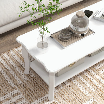 HOMCOM White Coffee Table Wood Cocktail Tea Centre Table with Storage Shelf for Living Room Reception Room, 94L x 44W x 42H cm 