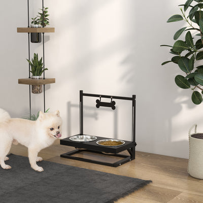 PawHut Dog Bowls with Stand, Adjustable Height Elevated Dog Bows for Small Medium Large Dogs - Black 