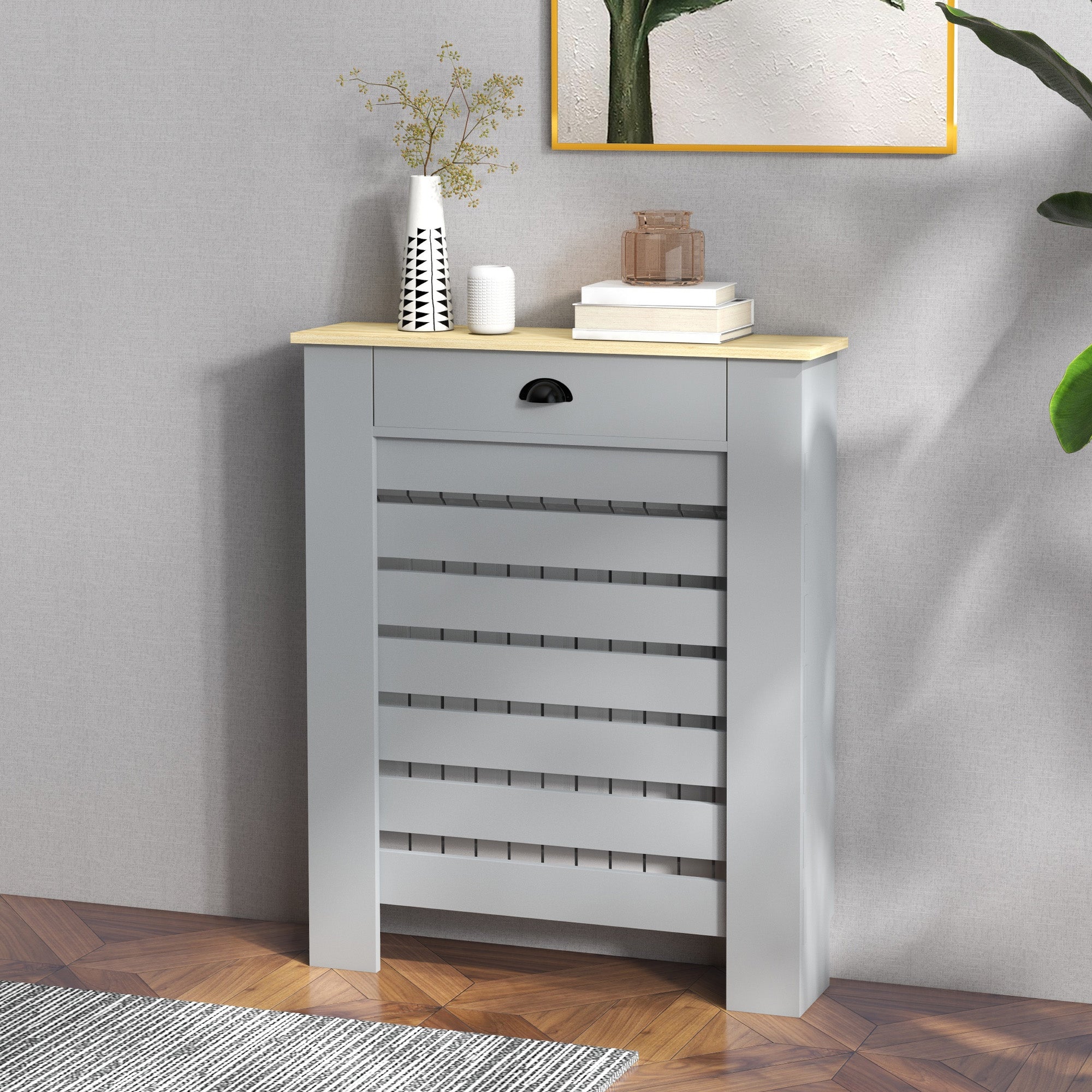 HOMCOM 95.5H x 78Wcm Radiator Cover, with Drawer - Grey 