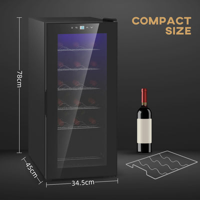 HOMCOM 50L Wine Cooler, 18 Bottles Freestanding Wine Fridge with Glass Door, LED Light, Temperature Control and Digital Touch Screen, Black 