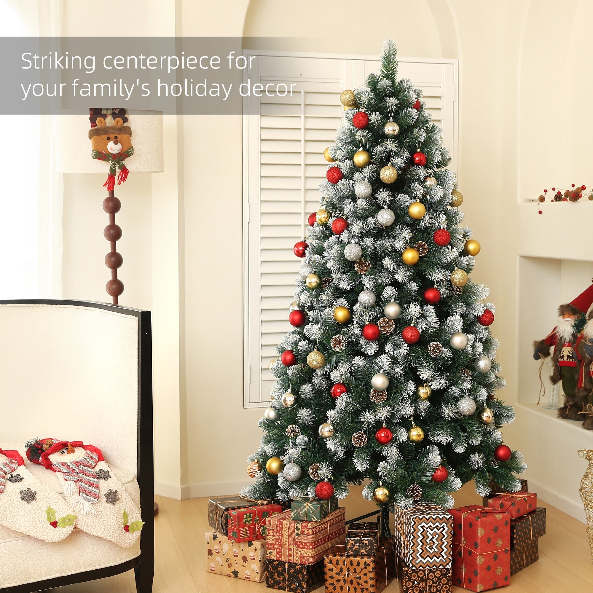 HOMCOM 6ft Snow-Dipped Artificial Pine Christmas Tree 