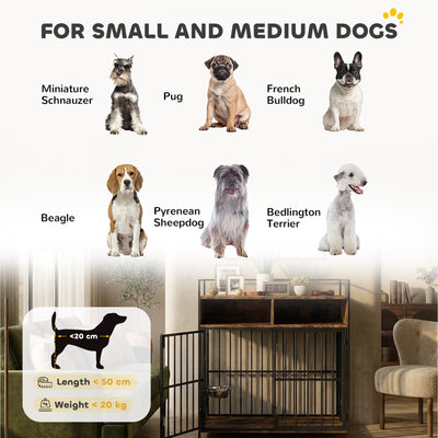 PawHut Dog Crate Furniture, Dog Cage with Rotatable Feeding Station and Storage Shelves, End Side Table Indoor Pet Kenne 