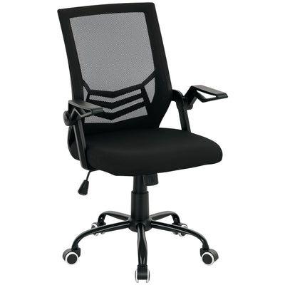 Vinsetto Mesh Office Chair, Computer Desk Chair with Flip-up Armrests, Lumbar Back Support and Swivel Wheels, Black 