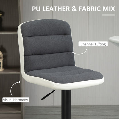 HOMCOM Bar Stools Set of 2, Height Adjustable Bar Chairs in Fabric and Faux Leather, 360° Swivel Kitchen Stool with Backrest and Footrest, Dark Grey 