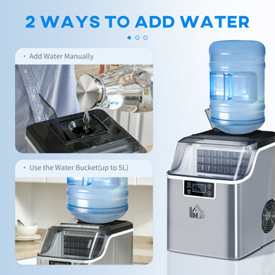 HOMCOM 3.2L Compact Ice Machine, with LCD Screen and Accessories - Silver-Tone 