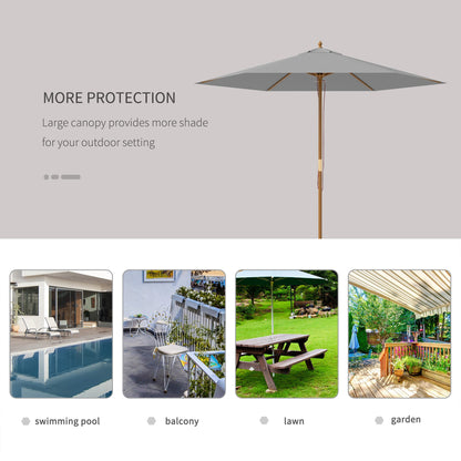 Outsunny 2.5m Wood Garden Parasol Sun Shade Patio Outdoor Wooden Umbrella Canopy Light Grey 