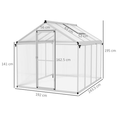 Outsunny 8 x 6ft Aluminium Frame Greenhouse, with Foundation 
