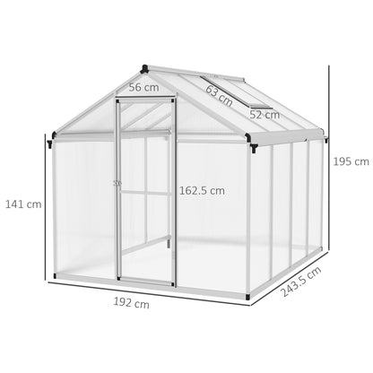 Outsunny 8 x 6ft Aluminium Frame Greenhouse, with Foundation