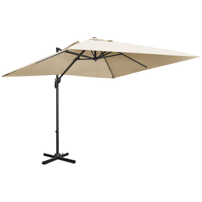 Outsunny 2.7 x 2.7 m Cantilever Parasol, Square Overhanging Umbrella with Cross Base, Crank Handle, Tilt, 360\'c2\'b0 Rotation and Aluminium Frame, Cream White 