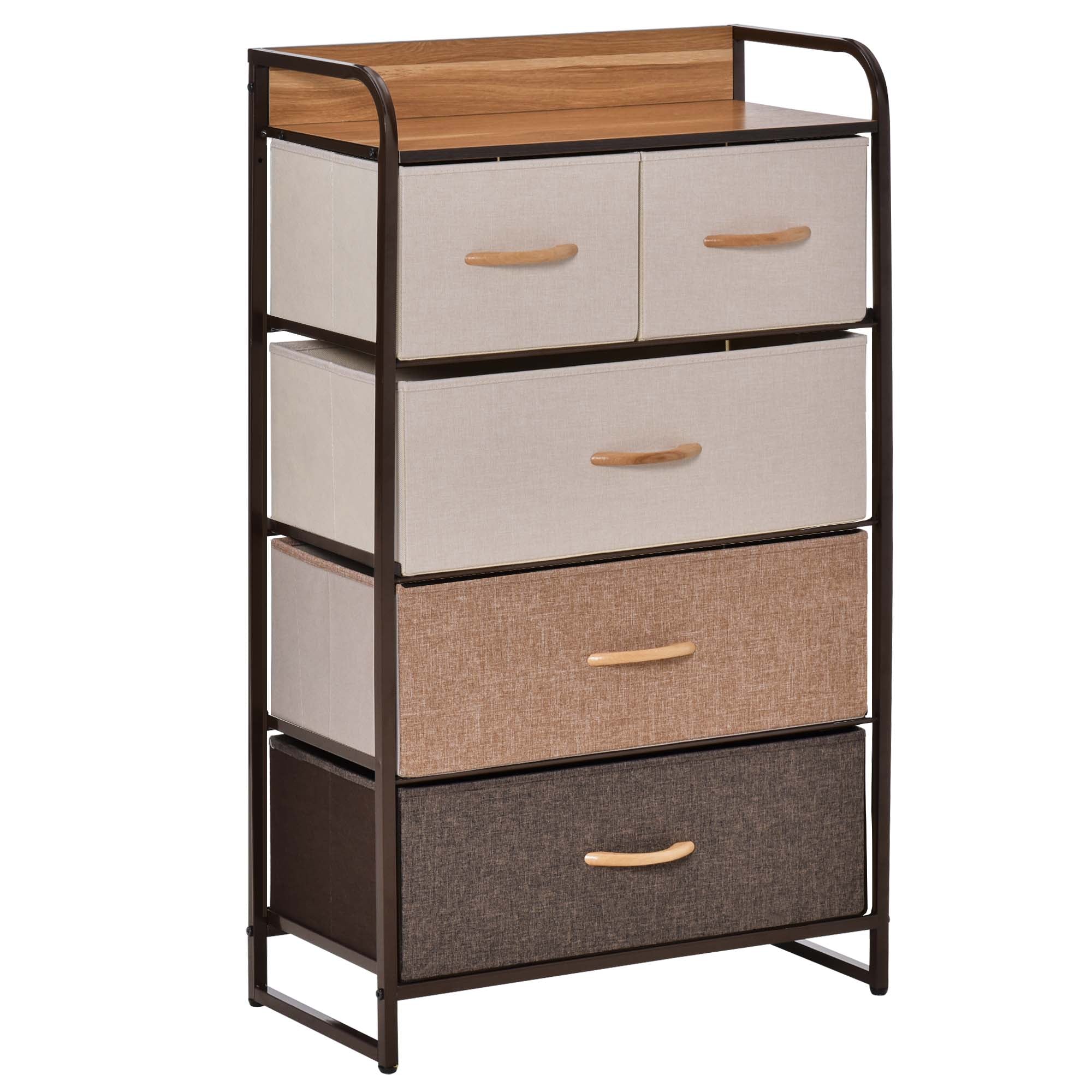 HOMCOM 5-Drawer Dresser Tower 3-Tier Storage Organizer with Steel Frame Wooden Top for Bedroom Hallway Closets 